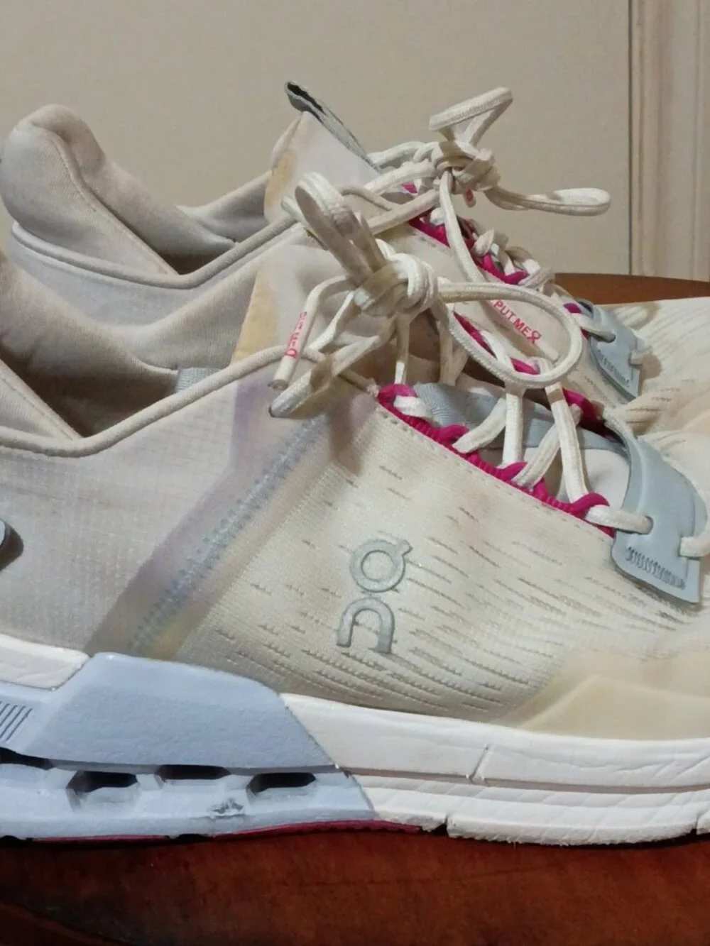 On Cloudnova Flux-Women's Mesh Sneakers-Undyed White Heather Pink Gray-Size 5.5